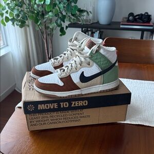 Nike Men/Women’s Cream, Brown, and Green High-Top Sneakers